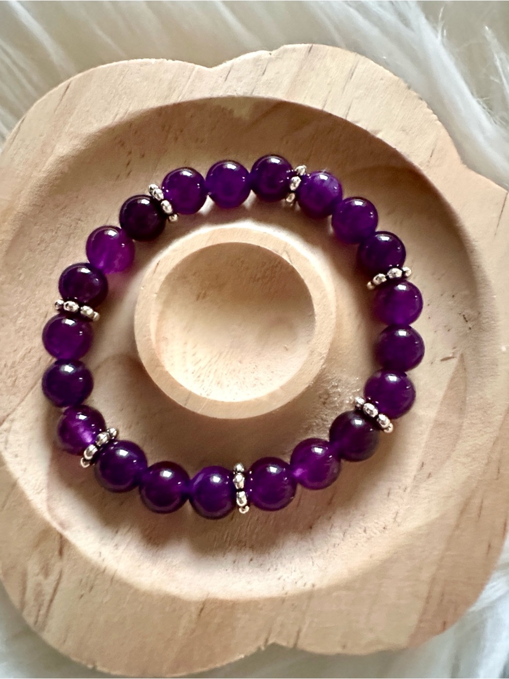 Handcrafted Amethyst Purple Beaded Stretch Bracelet